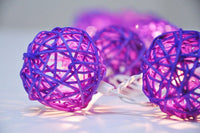 Thumbnail for 1 Set of 20 LED Cassis Purple 5cm Rattan Cane Ball Battery Powered String Lights Christmas Gift Home Wedding Party Bedroom Decoration Table Centrepiece