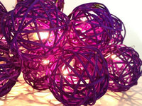 Thumbnail for 1 Set of 20 LED Cassis Purple 5cm Rattan Cane Ball Battery Powered String Lights Christmas Gift Home Wedding Party Bedroom Decoration Table Centrepiece