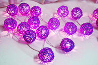 Thumbnail for 1 Set of 20 LED Cassis Purple 5cm Rattan Cane Ball Battery Powered String Lights Christmas Gift Home Wedding Party Bedroom Decoration Table Centrepiece