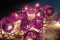 Thumbnail for 1 Set of 20 LED Cassis Purple 5cm Rattan Cane Ball Battery Powered String Lights Christmas Gift Home Wedding Party Bedroom Decoration Table Centrepiece