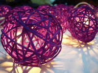 Thumbnail for 1 Set of 20 LED Cassis Purple 5cm Rattan Cane Ball Battery Powered String Lights Christmas Gift Home Wedding Party Bedroom Decoration Table Centrepiece