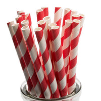 Thumbnail for 200 Pack Red White Drinking Straws Biodegradable Eco Paper Birthday Party Event Bistro Bar Cafe Take Away