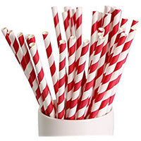 Thumbnail for 200 Pack Red White Drinking Straws Biodegradable Eco Paper Birthday Party Event Bistro Bar Cafe Take Away