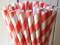 Thumbnail for 200 Pack Red White Drinking Straws Biodegradable Eco Paper Birthday Party Event Bistro Bar Cafe Take Away