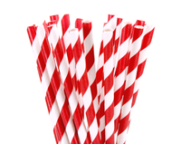 Thumbnail for 200 Pack Red White Drinking Straws Biodegradable Eco Paper Birthday Party Event Bistro Bar Cafe Take Away