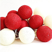 Thumbnail for 1 Set of 20 LED Red White 5cm Cotton Ball Battery String Lights Christmas Gift Home Wedding Party Bedroom Decoration Outdoor Indoor Table Centrepiece