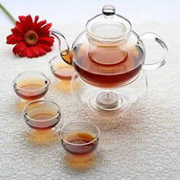 Thumbnail for 1 Set of Gongfu Chinese Ceremony Tea Set - 6 Glass cups with Infuser and Tealight Candle Pot Warmer