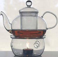 Thumbnail for 1 Set of Gongfu Chinese Ceremony Tea Set - 6 Glass cups with Infuser and Tealight Candle Pot Warmer