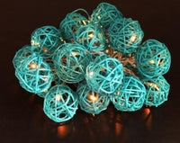 Thumbnail for 1 Set of 20 LED Turquoise 5cm Rattan Cane Ball Battery Powered String Lights Christmas Gift Home Wedding Party Bedroom Decoration Table Centrepiece