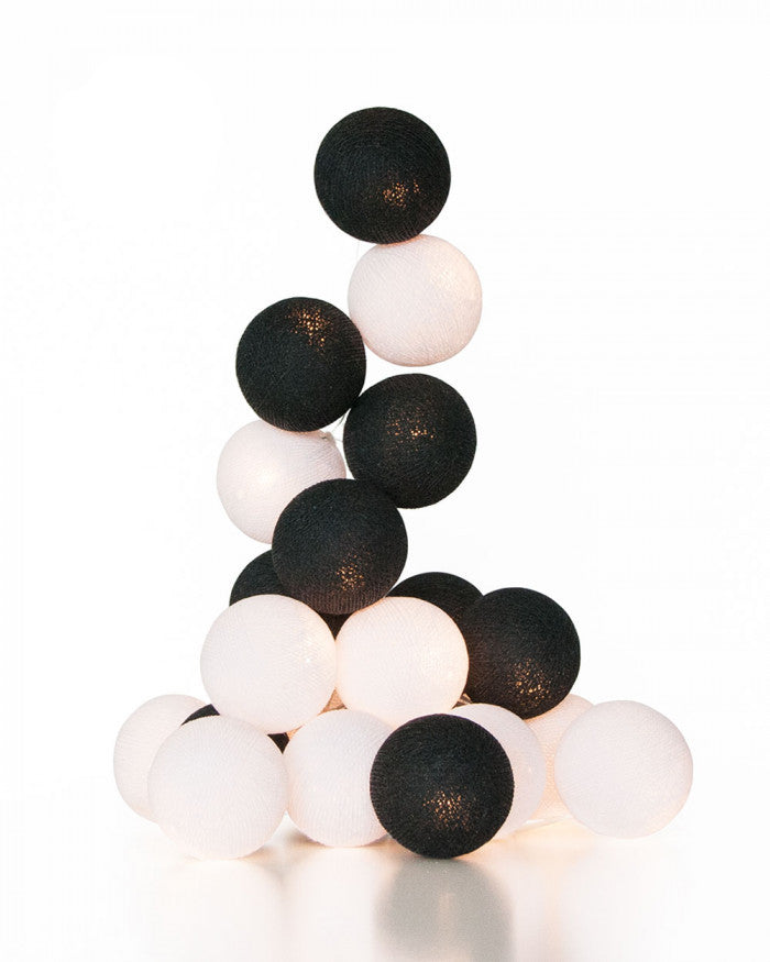 1 Set of 20 LED Black White 5cm Cotton Ball Battery Powered String Lights Xmas Gift Home Wedding Party Bedroom Decoration Outdoor Indoor Table Centrepiece