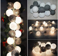 Thumbnail for 1 Set of 20 LED Black White 5cm Cotton Ball Battery Powered String Lights Xmas Gift Home Wedding Party Bedroom Decoration Outdoor Indoor Table Centrepiece