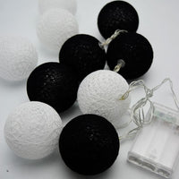 Thumbnail for 1 Set of 20 LED Black White 5cm Cotton Ball Battery Powered String Lights Xmas Gift Home Wedding Party Bedroom Decoration Outdoor Indoor Table Centrepiece