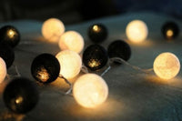 Thumbnail for 1 Set of 20 LED Black White 5cm Cotton Ball Battery Powered String Lights Xmas Gift Home Wedding Party Bedroom Decoration Outdoor Indoor Table Centrepiece