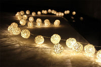 Thumbnail for 1 Set of 20 LED Cream White 5cm Rattan Cane Ball Battery Powered String Lights Christmas Gift Home Wedding Party Bedroom Decoration Table Centrepiece