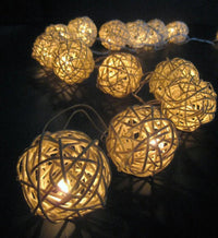 Thumbnail for 1 Set of 20 LED Cream White 5cm Rattan Cane Ball Battery Powered String Lights Christmas Gift Home Wedding Party Bedroom Decoration Table Centrepiece