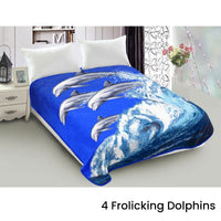 Thumbnail for 800GSM Luxury Reversible Animal Mink Blanket Queen 200 x 240 cm Frolicking Dolphins