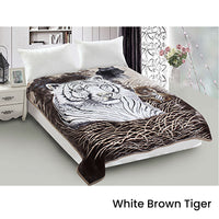 Thumbnail for 800GSM Luxury Reversible Animal Mink Blanket Queen 200 x 240 cm White Brown Tiger