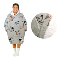 Thumbnail for Adult Women Comfy Warm Blanket Hoodie with Sherpa Fleece Reverse Grey Dogs