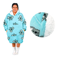 Thumbnail for Adult Women Comfy Warm Blanket Hoodie with Sherpa Fleece Reverse Aqua Koala