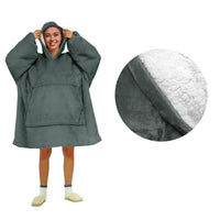 Thumbnail for Blanket Hoodie with Sherpa Reverse Plain Dark Grey