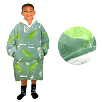 Thumbnail for Blanket Hoodie with Sherpa Reverse Green Dinosaur