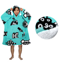 Thumbnail for Blanket Hoodie with Sherpa Reverse Aqua Robots