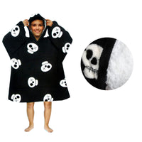 Thumbnail for Blanket Hoodie with Sherpa Reverse Black Pirate Skulls