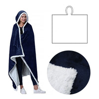 Thumbnail for Adult Men Women Open Blanket Hoodie Poncho with Sherpa Fleece Reverse Navy