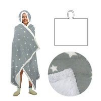 Thumbnail for Adult Men Women Open Blanket Hoodie Poncho with Sherpa Fleece Reverse Silver Star