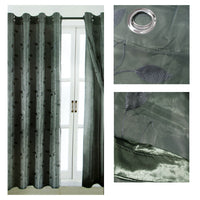 Thumbnail for Pair of Double Layered Leaf Embroidered Eyelet Curtains Charcoal