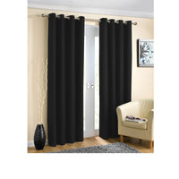 Thumbnail for Pair of Blockout Plain Eyelet Curtains Black