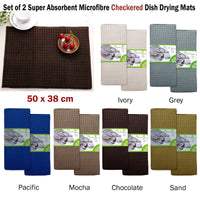 Thumbnail for Set of 2 Microfibre Checkered Dish Drying Mats Ivory
