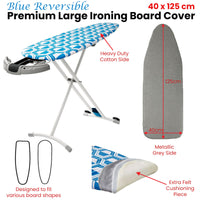 Thumbnail for Blue Reversible Premium Large Ironing Board Cover with Underlay 40 x 125 cm