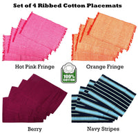 Thumbnail for Set of 4 Ribbed Cotton Placemats 33 x 48 cm Navy Stripes