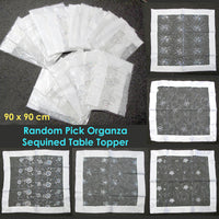 Thumbnail for White Sequined Organza Glitter Table Cloth Topper 90 x 90 cm