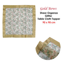 Thumbnail for Christmas Gold Bows Sheer Organza Glitter Table Cloth Topper 90 x 90 cm