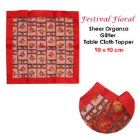Thumbnail for Christmas Red Festival Floral Sheer Organza Glitter Table Cloth Topper 90 x 90 cm