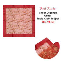 Thumbnail for Christmas Red Rosie Sheer Organza Glitter Table Cloth Topper 90 x 90 cm