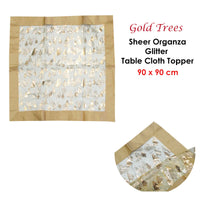 Thumbnail for Christmas Gold Trees Sheer Organza Glitter Table Cloth Topper 90 x 90 cm