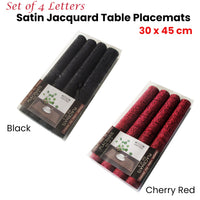 Thumbnail for Set of 4 Jacquard Satin Letters Table Placemats Black 30 x 45cm