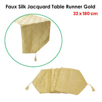 Thumbnail for Faux Silk Jacquard Table Runner Gold 32 x 180 cm