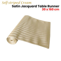 Thumbnail for Self-striped Cream Satin Jacquard Table Runner 30 x 160cm