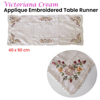 Thumbnail for Victoriana Cream Applique Embroidered Table Runner 40 x 90 cm