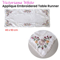 Thumbnail for Victoriana White Applique Embroidered Table Runner 40 x 90 cm
