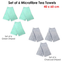 Thumbnail for Set of 6 Microfibre Striped Tea Towels Charcoal