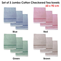 Thumbnail for Set of 3 Jumbo Cotton Checkered Tea Towels 60 x 90 cm Blue