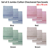 Thumbnail for Set of 3 Jumbo Cotton Checkered Tea Towels 60 x 90 cm Green