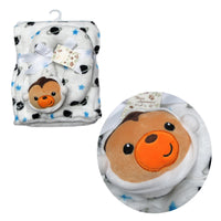 Thumbnail for Baby Animal Coral Fleece Blanket + Pillow Monkey