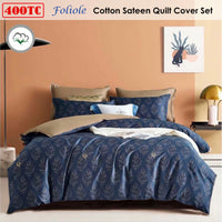 Thumbnail for 400TC Cotton Sateen Quilt Cover Set Foliole Queen