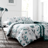 Thumbnail for Ink Floral Teal Quilt Cover Set Double
